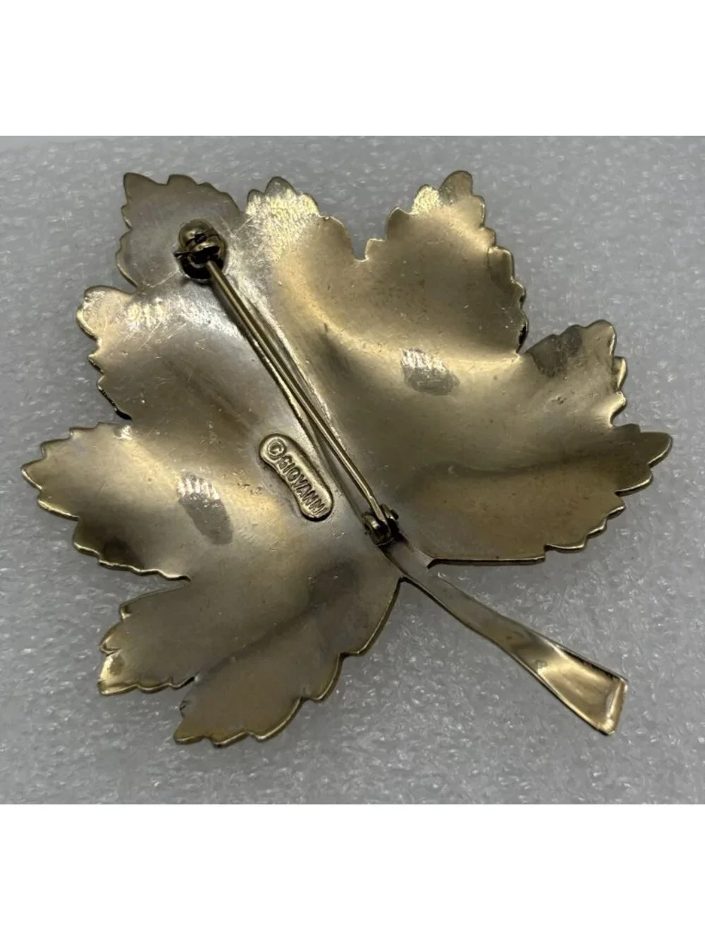 Vintage Giovanni Maple Leaf Brooch Gold Tone Matte Textured 1960s 70s and Signed